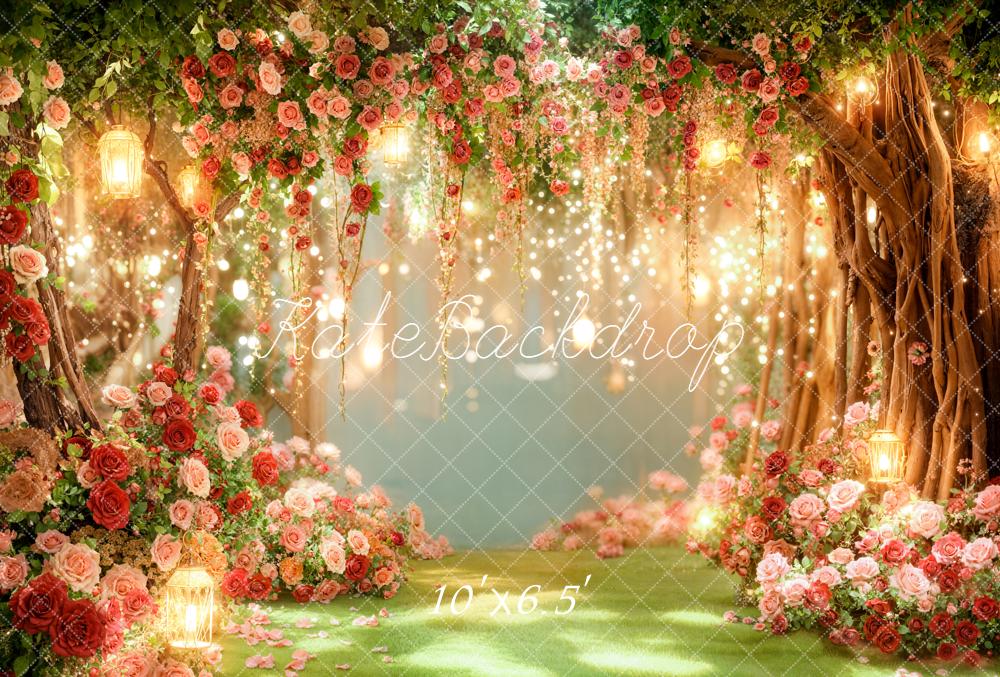 Kate Floral Arch Lanterns Fairy Lights Fleece Backdrop Designed by Emetselch - Image 2