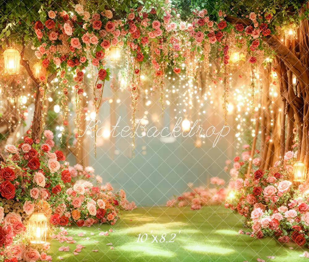Kate Floral Arch Lanterns Fairy Lights Fleece Backdrop Designed by Emetselch - Image 3