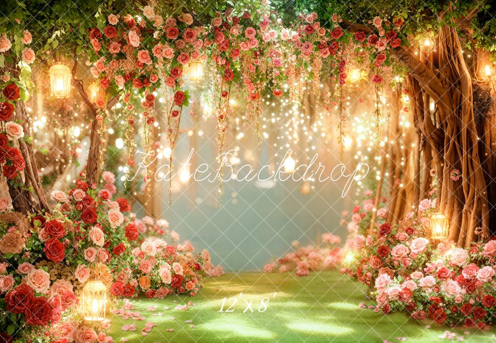 Kate Floral Arch Lanterns Fairy Lights Fleece Backdrop Designed by Emetselch - Image 4