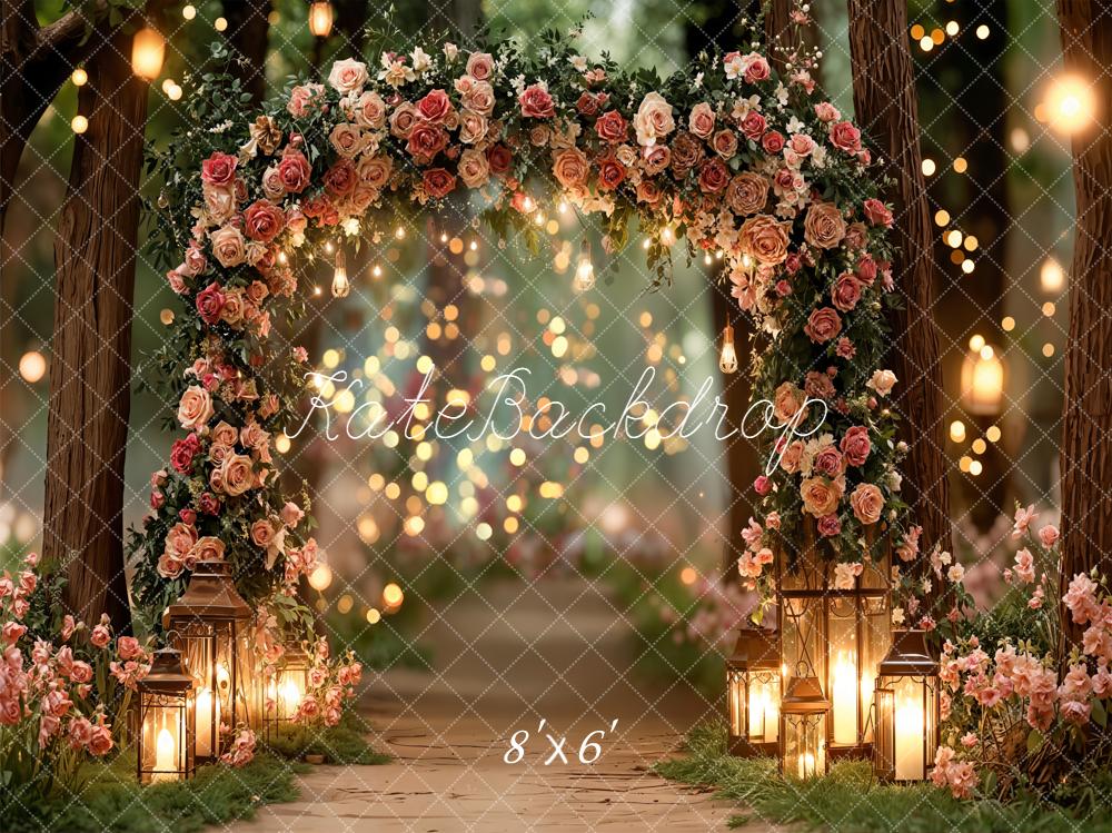 Kate Floral Arch Lanterns Forest Path Backdrop Designed by Emetselch - Image 3