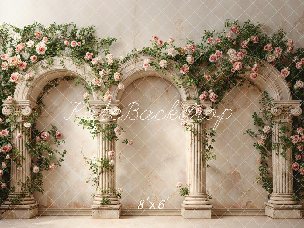Kate Spring Roses Arch Marble Columns Backdrop Designed by Emstselch - Image 3