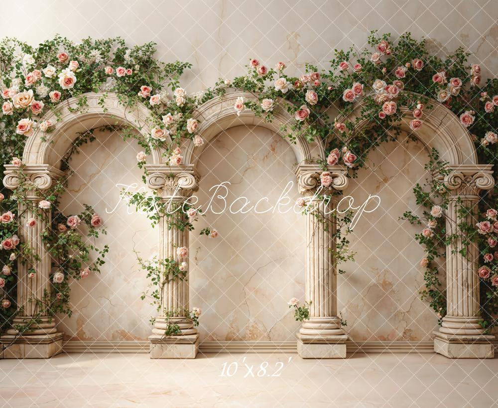 Kate Spring Roses Arch Marble Columns Backdrop Designed by Emstselch - Image 6