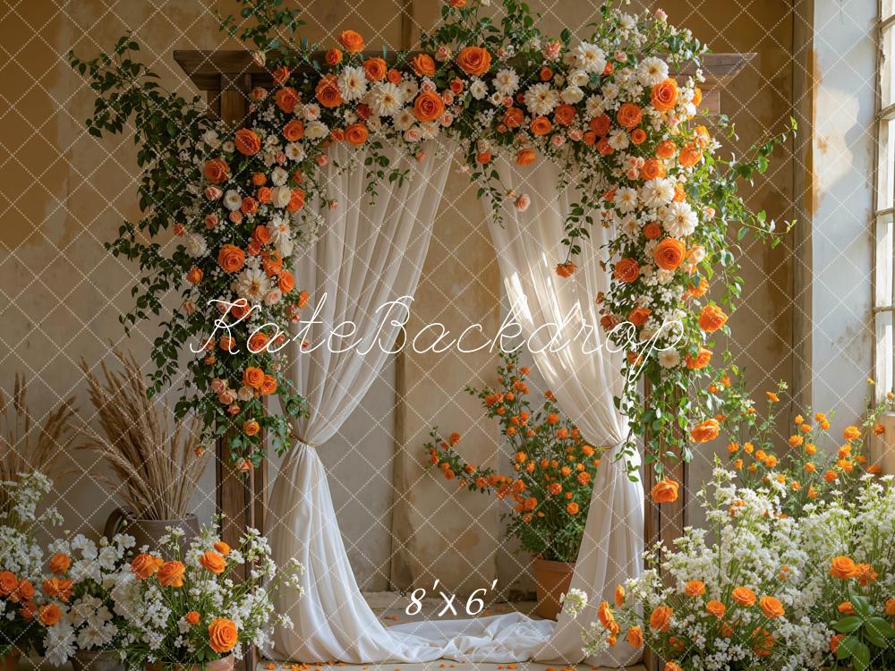 Kate Flower Arch Orange White Drapes Backdrop Designed by Mini MakeBelieve - Image 3
