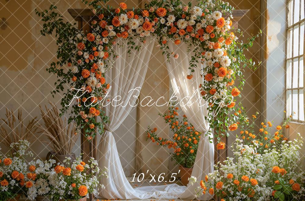 Kate Flower Arch Orange White Drapes Backdrop Designed by Mini MakeBelieve - Image 4