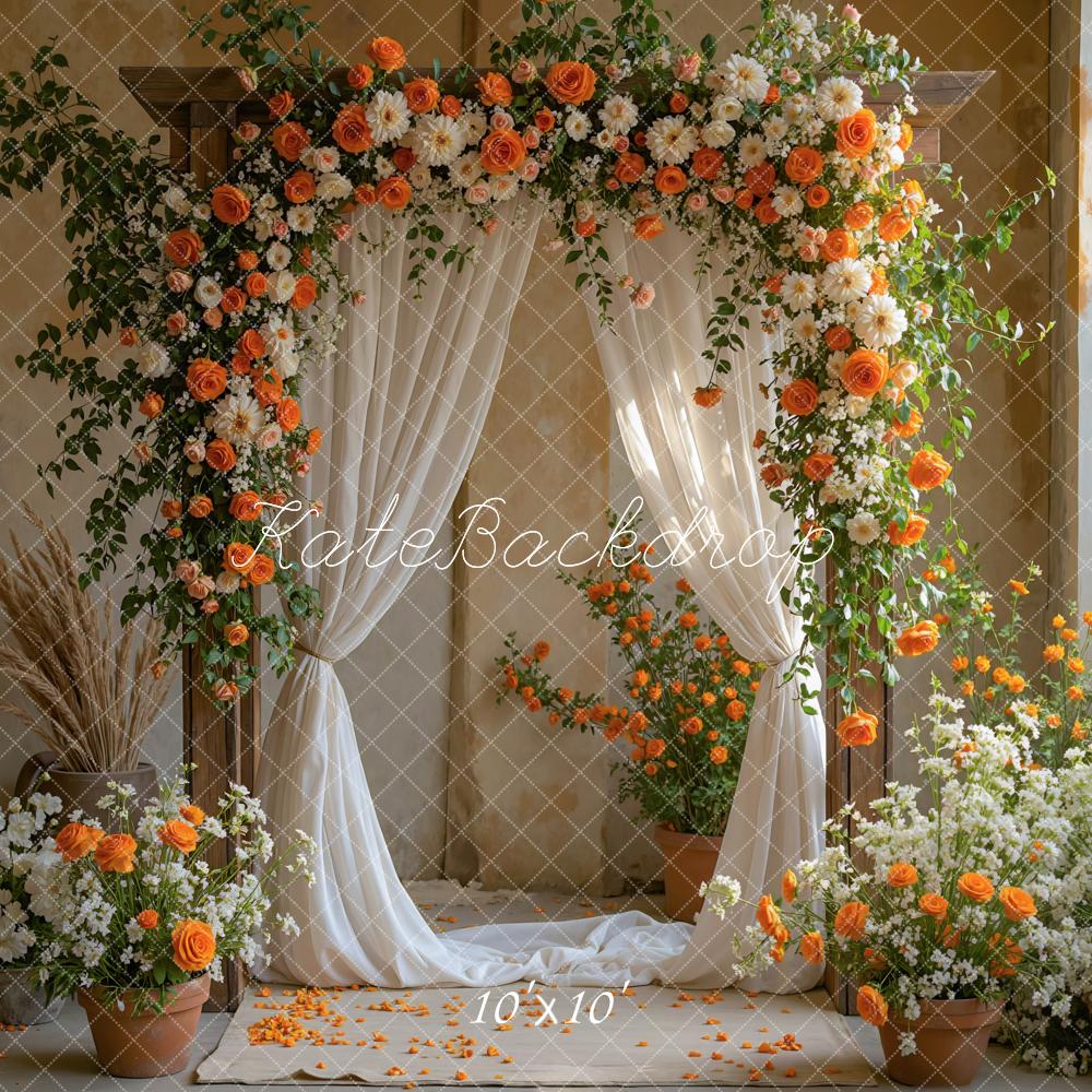 Kate Flower Arch Orange White Drapes Backdrop Designed by Mini MakeBelieve - Image 7