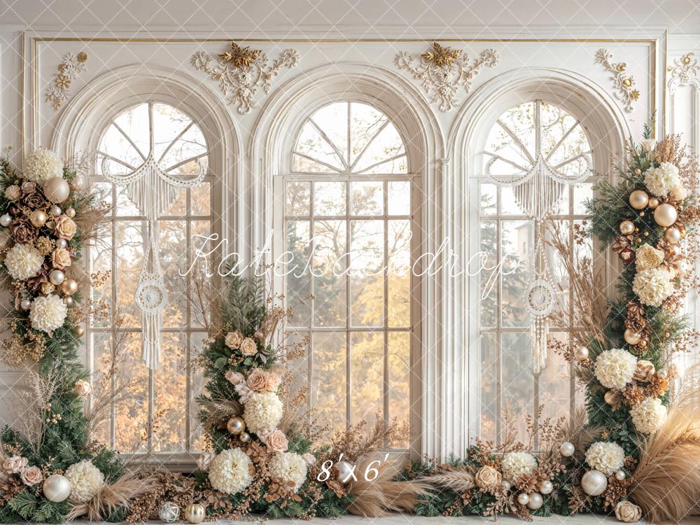Kate Floral Arch Ornate Windows Christmas Backdrop Designed by Emetselch - Image 3