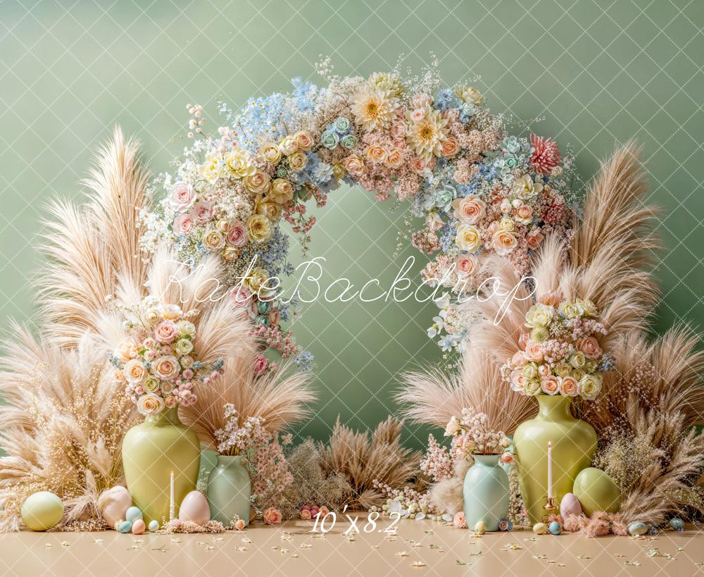 Kate Easter Floral Arch Pampas Eggs Fleece Backdrop Designed by Emetselch - Image 3