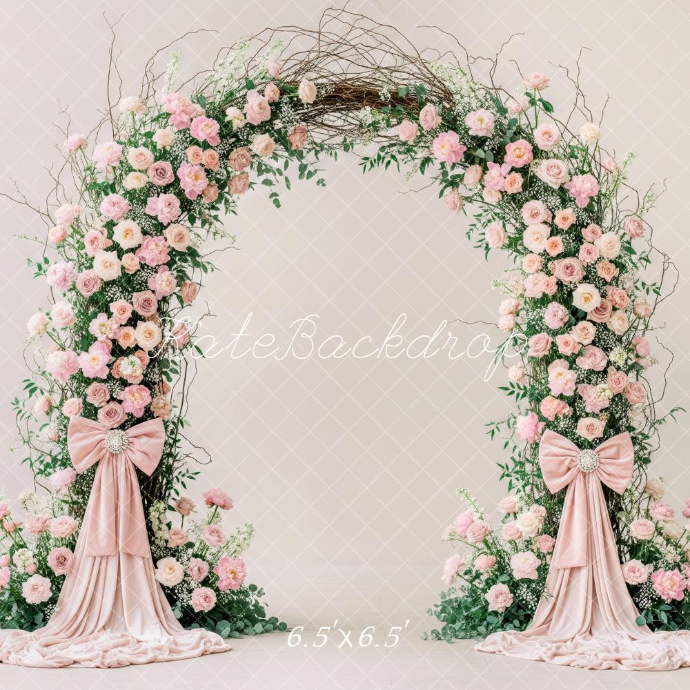 Kate Pink Roses Arch Bow Greenery Backdrop Designed by Patty Robert - Image 2