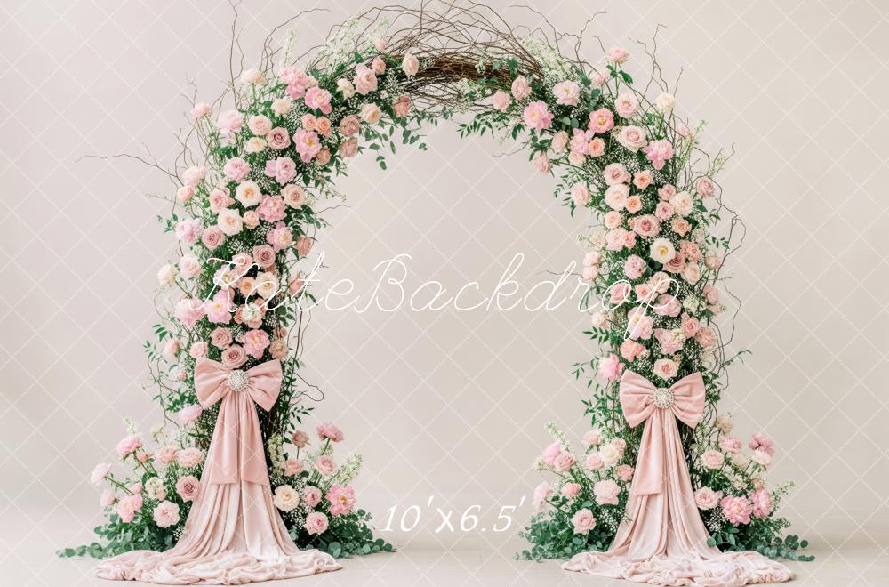 Kate Pink Roses Arch Bow Greenery Backdrop Designed by Patty Robert - Image 4