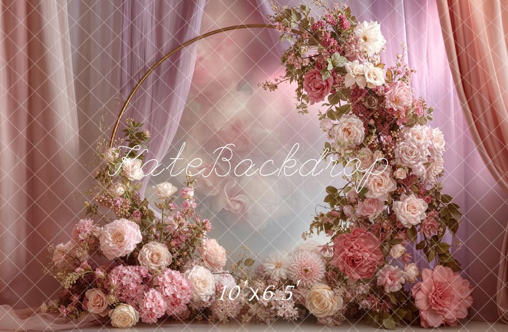 Kate Floral Arch Pink Drapes Fleece Backdrop Designed by Emetselch - Image 2