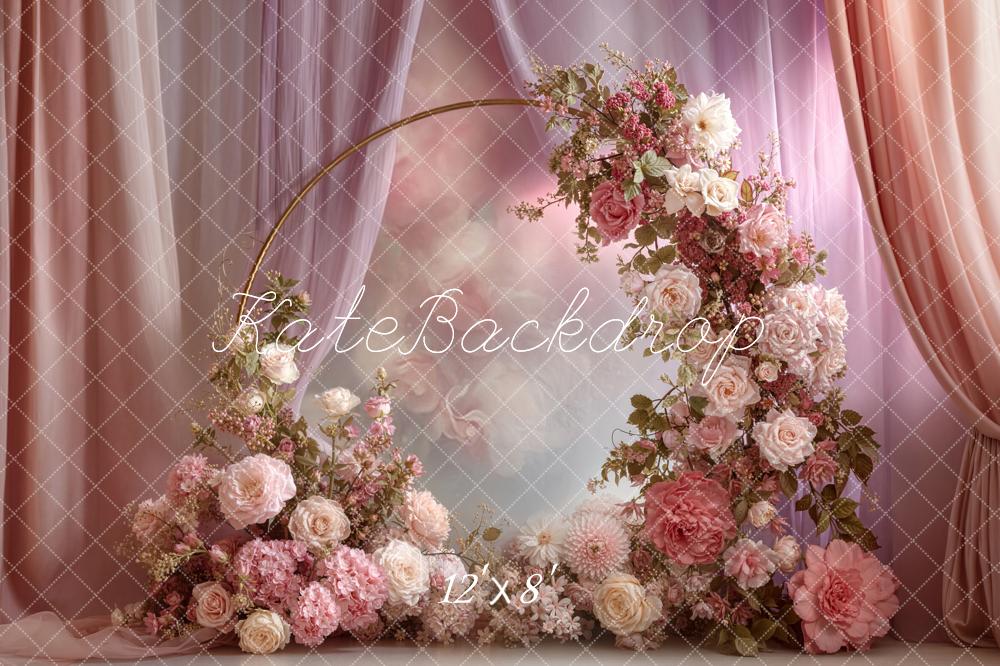 Kate Floral Arch Pink Drapes Fleece Backdrop Designed by Emetselch - Image 4
