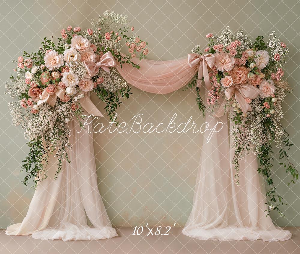Kate Flower Arch Pink Drapes Roses Fleece Backdrop Designed by Emstselch - Image 3