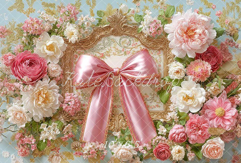 Kate Flower Arch Pink Ribbon Ornate Fleece Backdrop Designed by Emetselch - Image 2