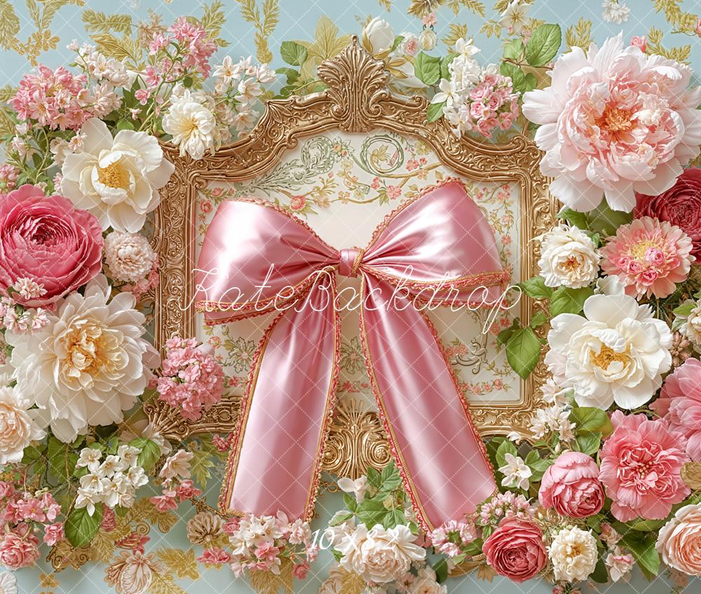 Kate Flower Arch Pink Ribbon Ornate Fleece Backdrop Designed by Emetselch - Image 3