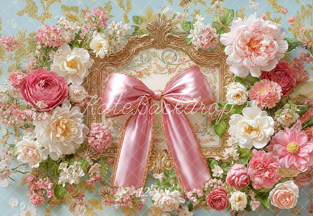 Kate Flower Arch Pink Ribbon Ornate Fleece Backdrop Designed by Emetselch - Image 4