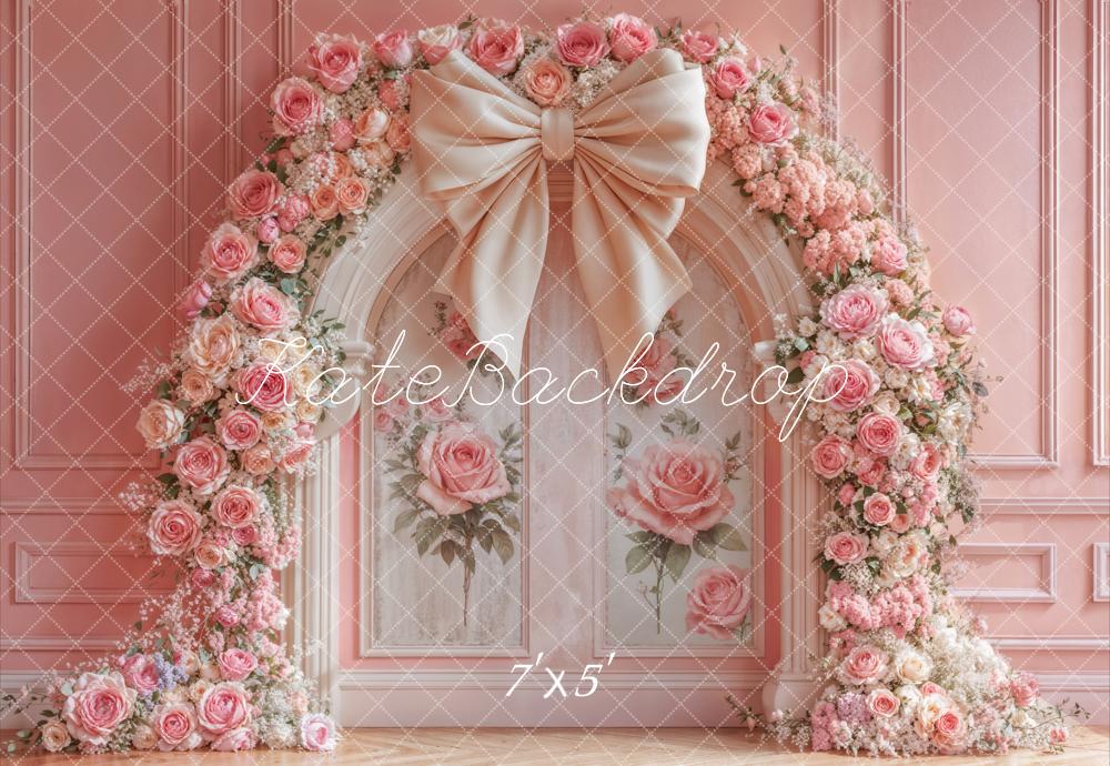 Kate Flower Arch Pink Rose Bow Backdrop Designed by Emetselch - Image 2