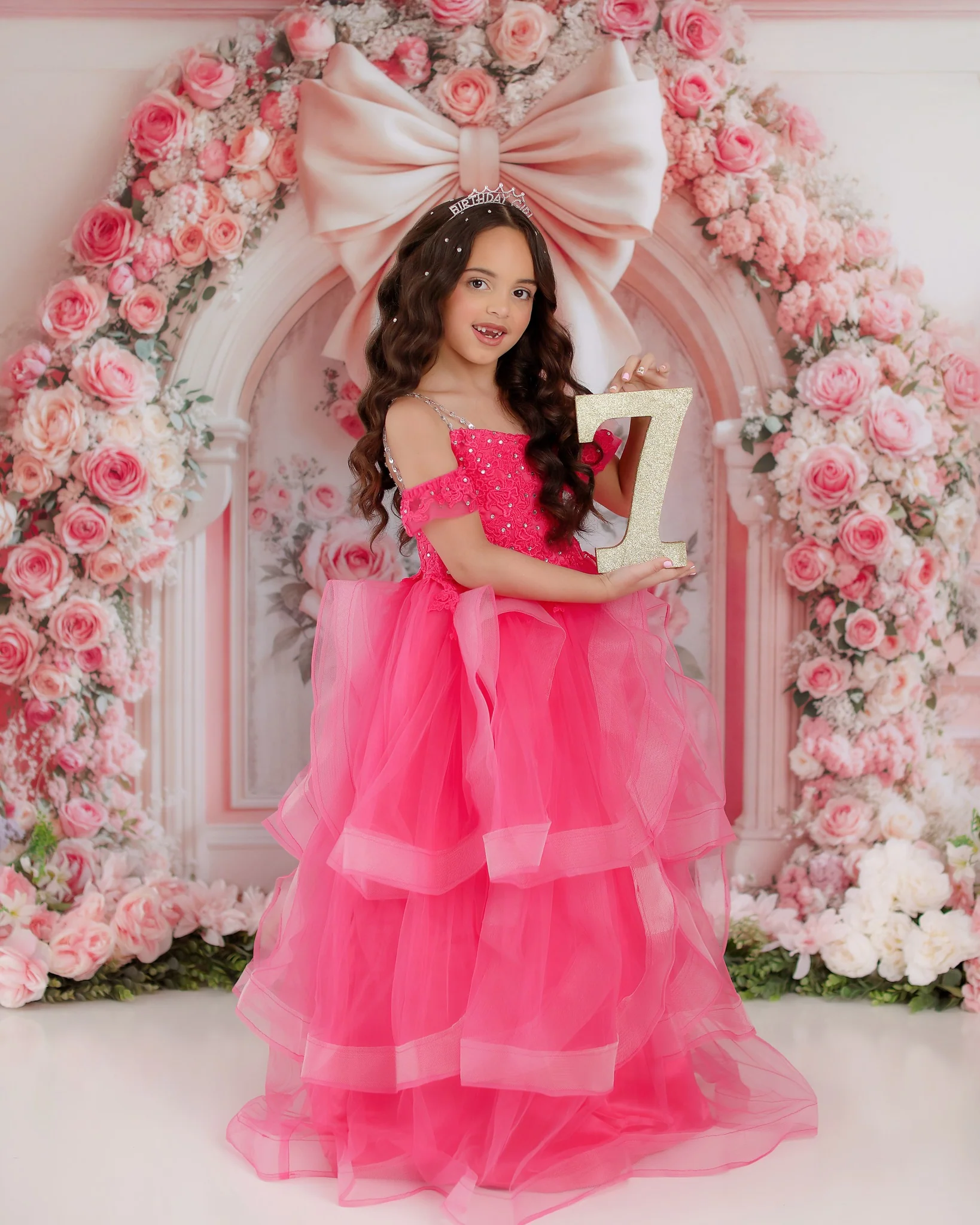 Kate Flower Arch Pink Rose Bow Backdrop Designed by Emetselch - Image 3