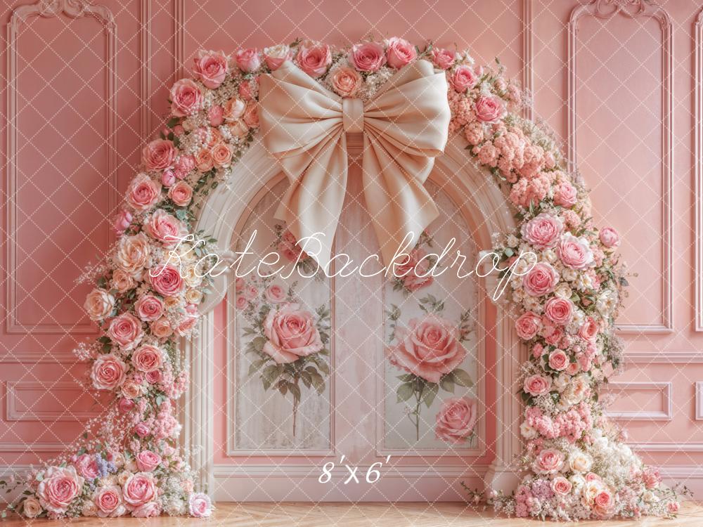 Kate Flower Arch Pink Rose Bow Backdrop Designed by Emetselch - Image 5