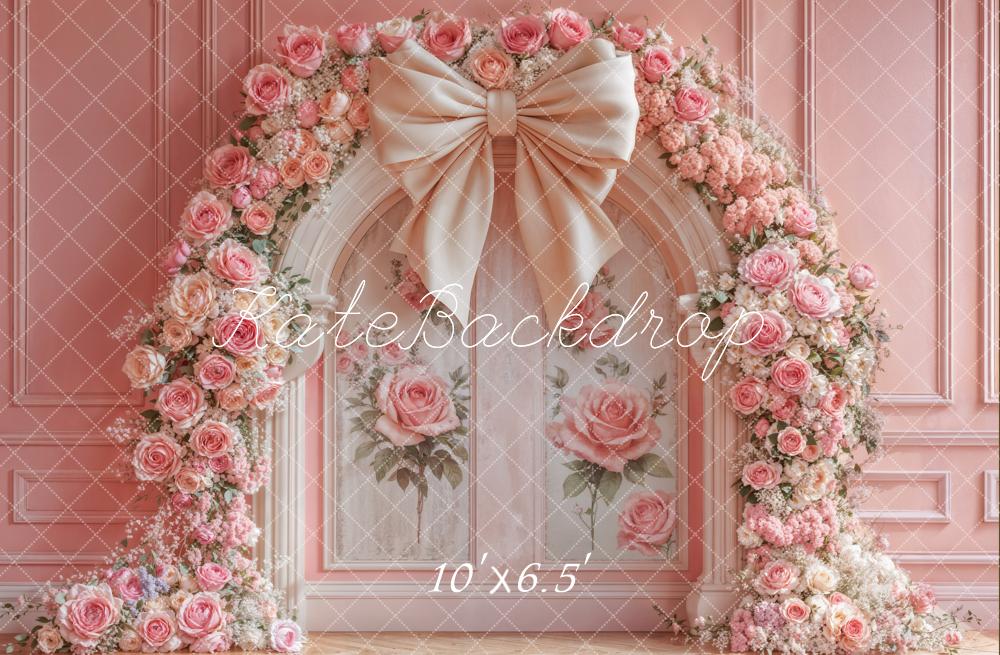 Kate Flower Arch Pink Rose Bow Backdrop Designed by Emetselch - Image 6