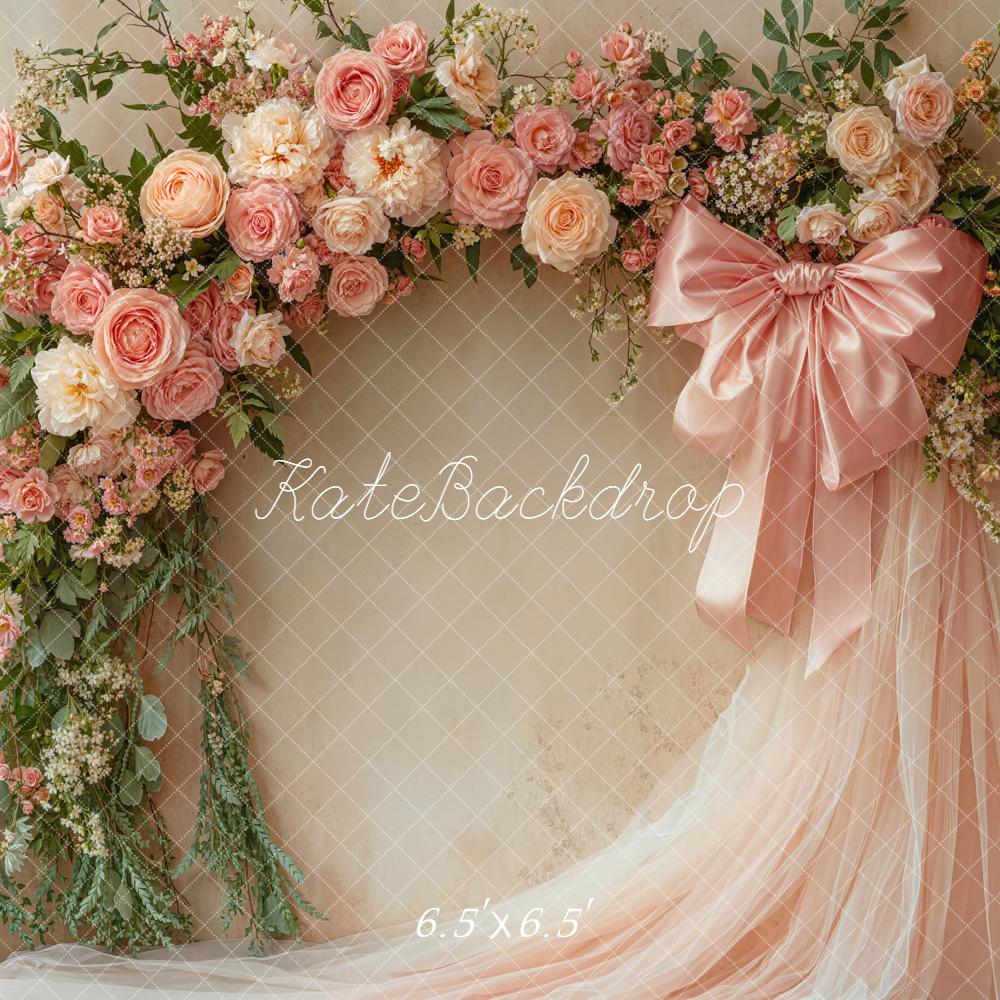Kate Flower Arch Pink Roses Tulle Backdrop Designed by Emetselch - Image 2