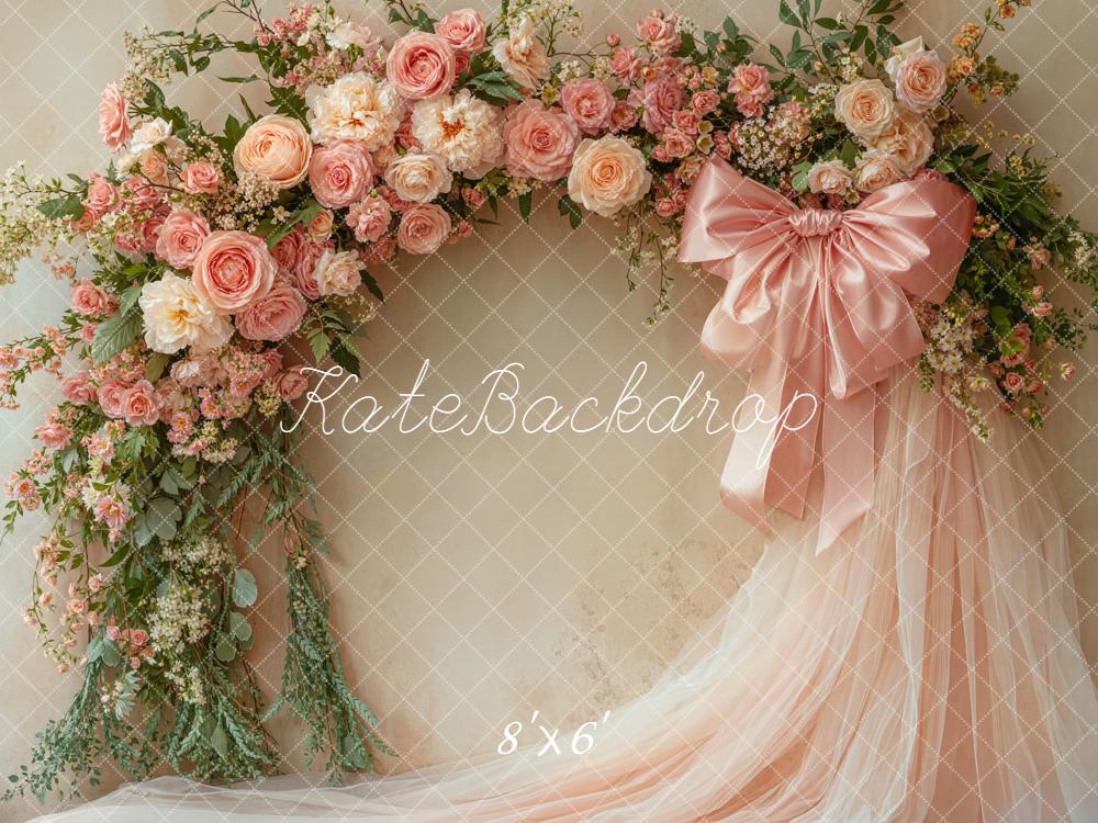 Kate Flower Arch Pink Roses Tulle Backdrop Designed by Emetselch - Image 3
