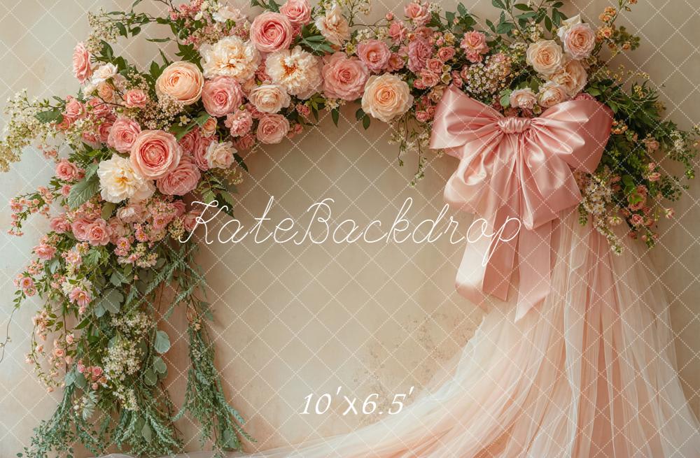 Kate Flower Arch Pink Roses Tulle Backdrop Designed by Emetselch - Image 4