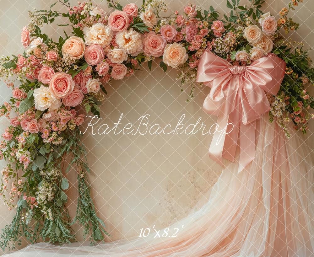 Kate Flower Arch Pink Roses Tulle Backdrop Designed by Emetselch - Image 6