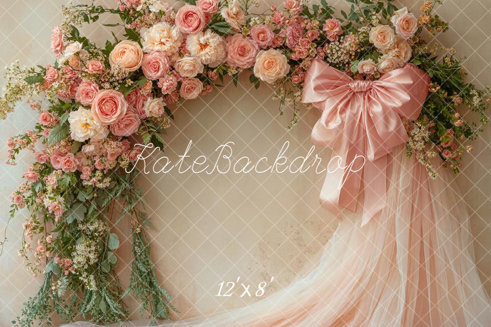 Kate Flower Arch Pink Roses Tulle Backdrop Designed by Emetselch - Image 8