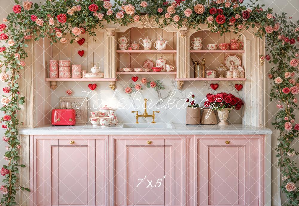 Kate Valentine Pink Vintage Kitchen Backdrop Designed by Emetselch