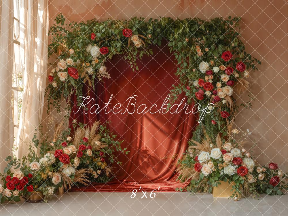 Kate Spring Red Curtain Garland Greenery Backdrop Designed by Emetselch - Image 3
