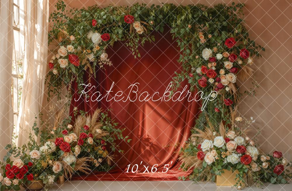 Kate Spring Red Curtain Garland Greenery Backdrop Designed by Emetselch - Image 4
