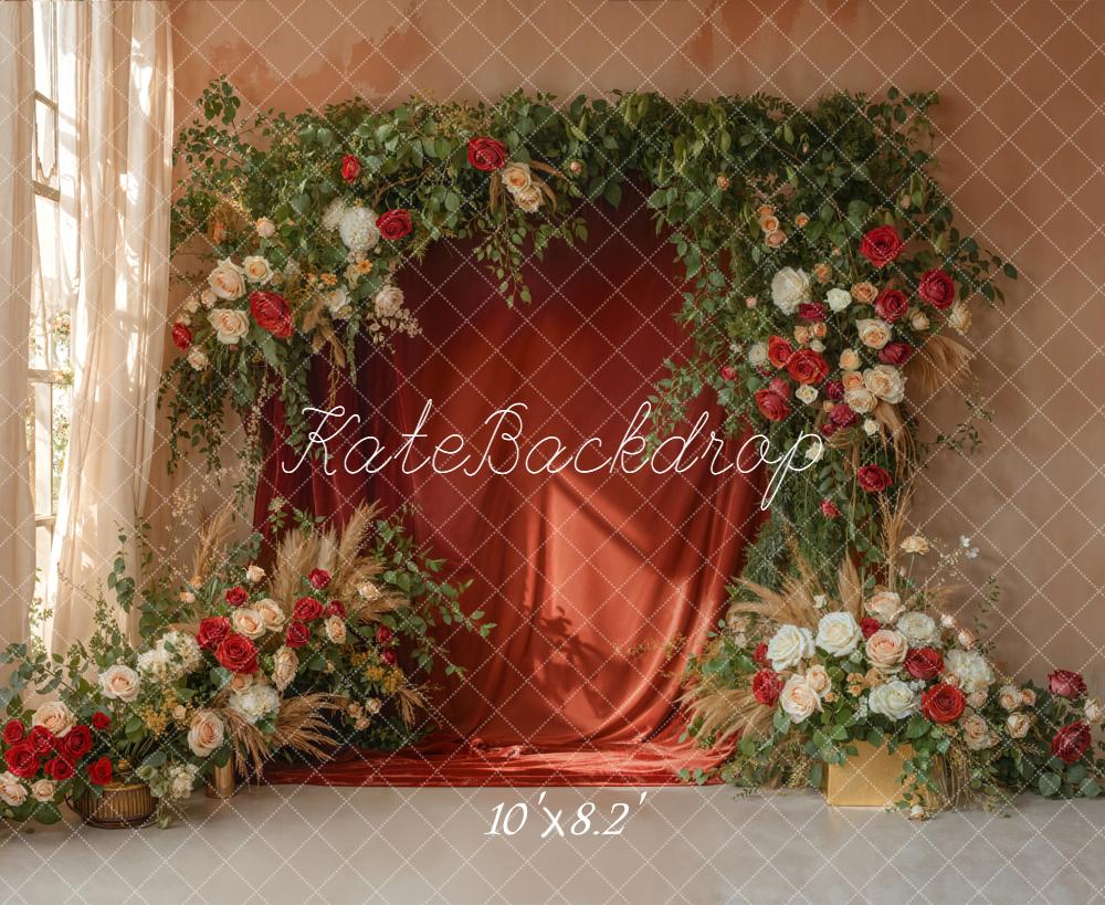 Kate Spring Red Curtain Garland Greenery Backdrop Designed by Emetselch - Image 6