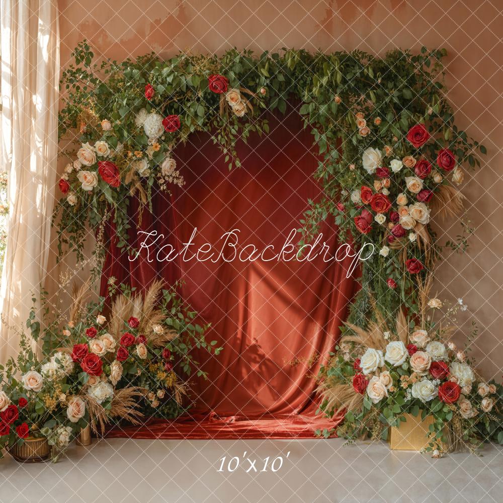 Kate Spring Red Curtain Garland Greenery Backdrop Designed by Emetselch - Image 7