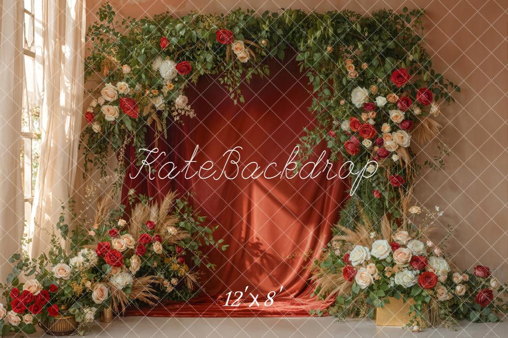 Kate Spring Red Curtain Garland Greenery Backdrop Designed by Emetselch - Image 8