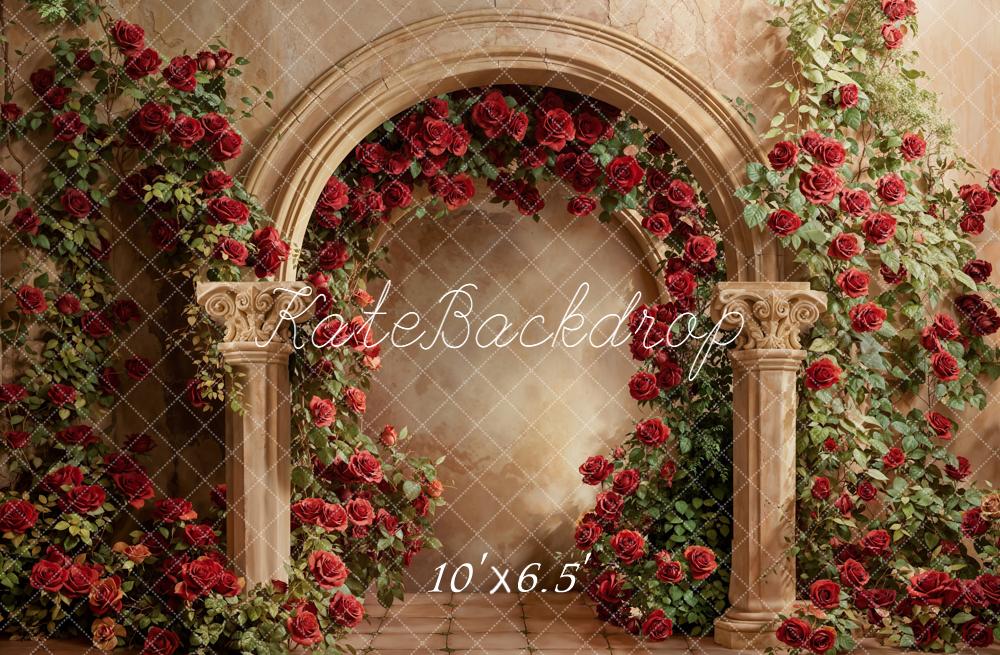 Kate Red Roses Columns Fleece Backdrop Designed by Emetselch - Image 2