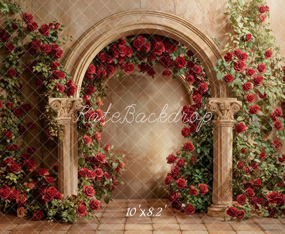 Kate Red Roses Columns Fleece Backdrop Designed by Emetselch - Image 3