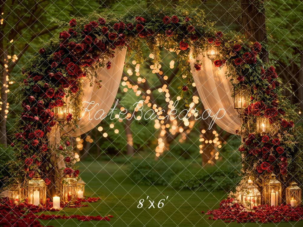 Kate Valentine Roses Arch Fairy Lights Forest Backdrop Designed by Emetselch - Image 3