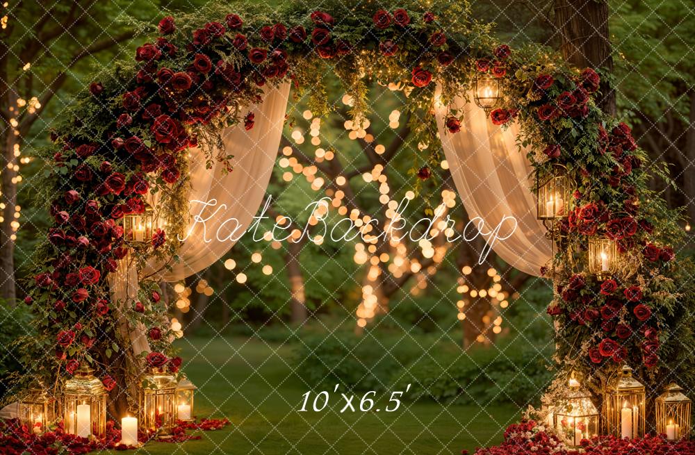 Kate Valentine Roses Arch Fairy Lights Forest Backdrop Designed by Emetselch - Image 4
