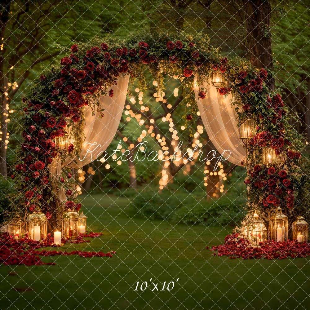 Kate Valentine Roses Arch Fairy Lights Forest Backdrop Designed by Emetselch - Image 7