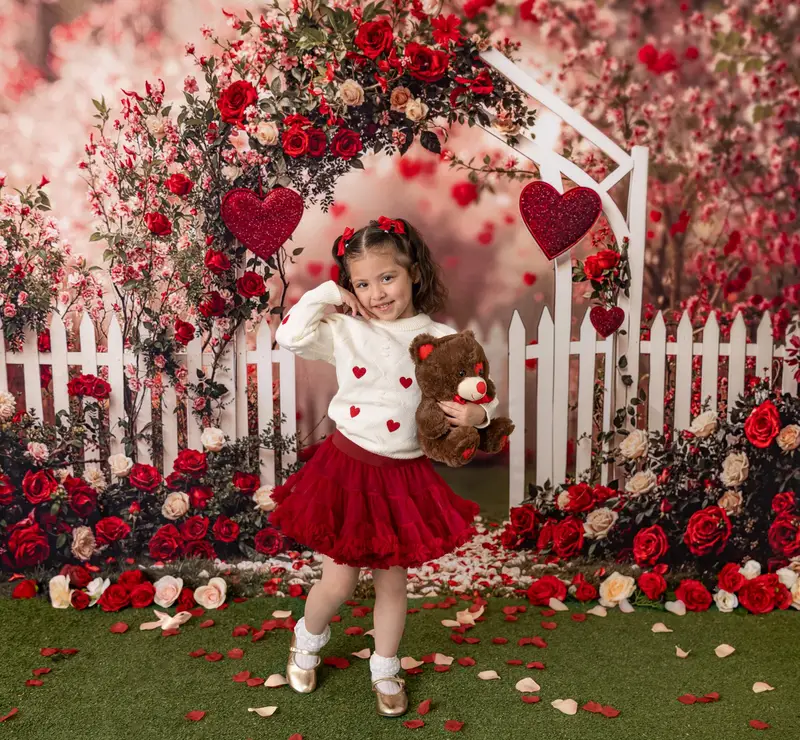Kate Flower Arch Red Roses White Fence Backdrop Designed by Emetselch