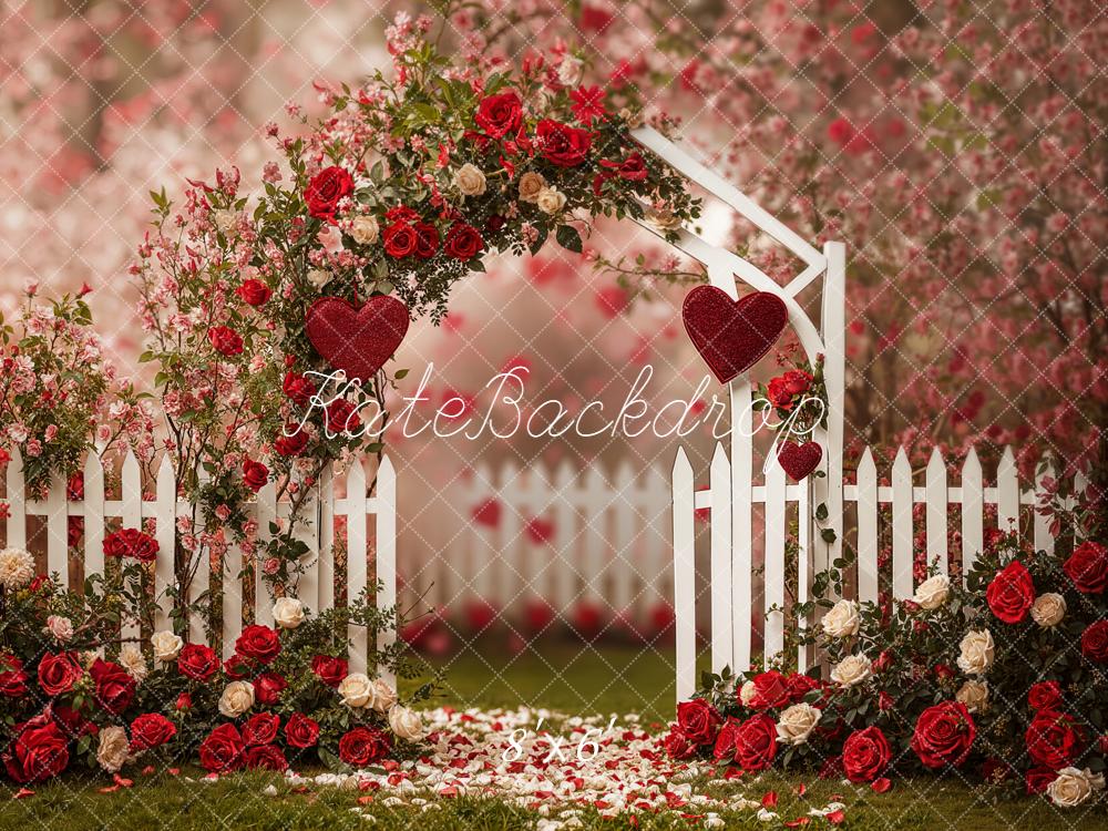 Kate Flower Arch Red Roses White Fence Backdrop Designed by Emetselch - Image 4