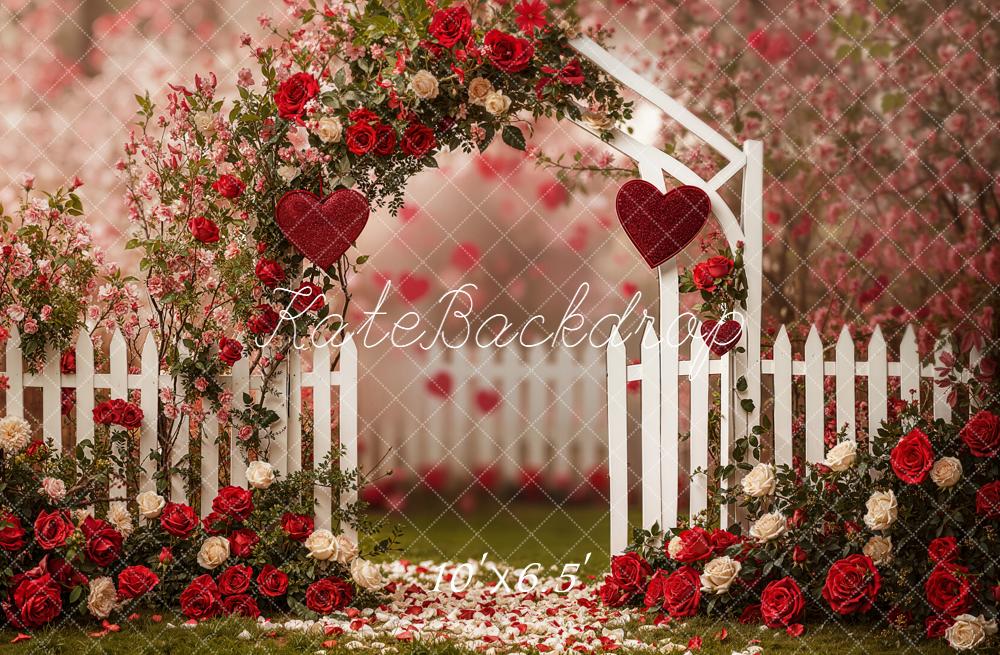 Kate Flower Arch Red Roses White Fence Backdrop Designed by Emetselch - Image 5