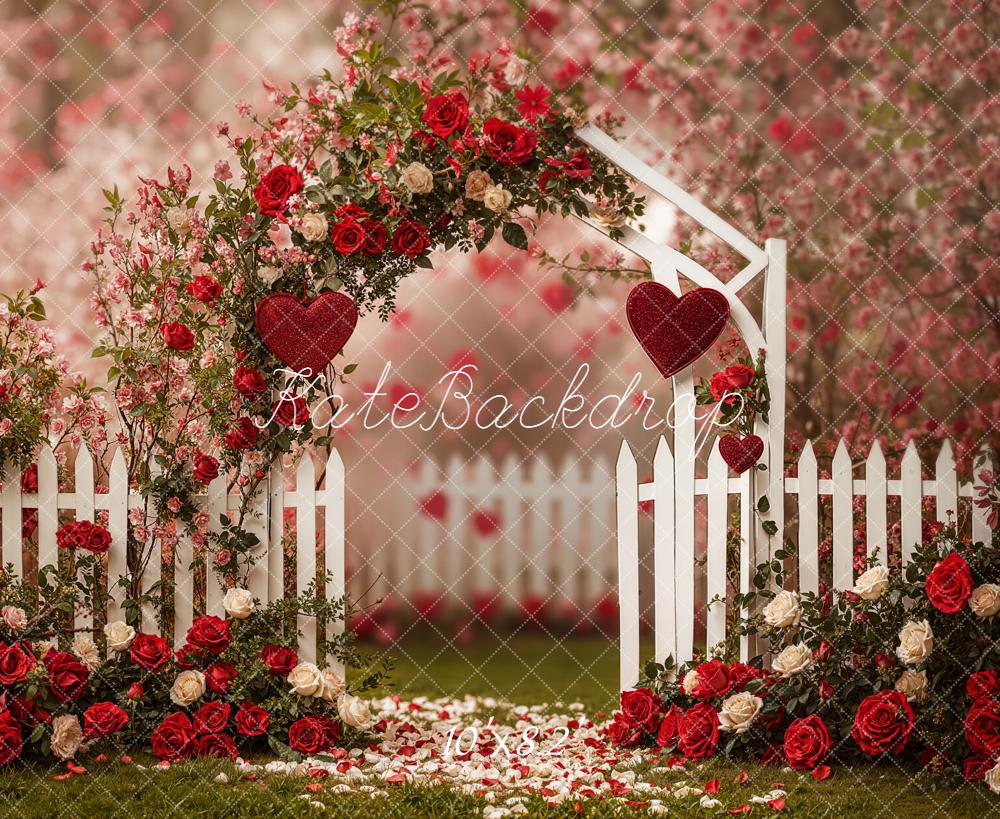 Kate Flower Arch Red Roses White Fence Backdrop Designed by Emetselch - Image 7