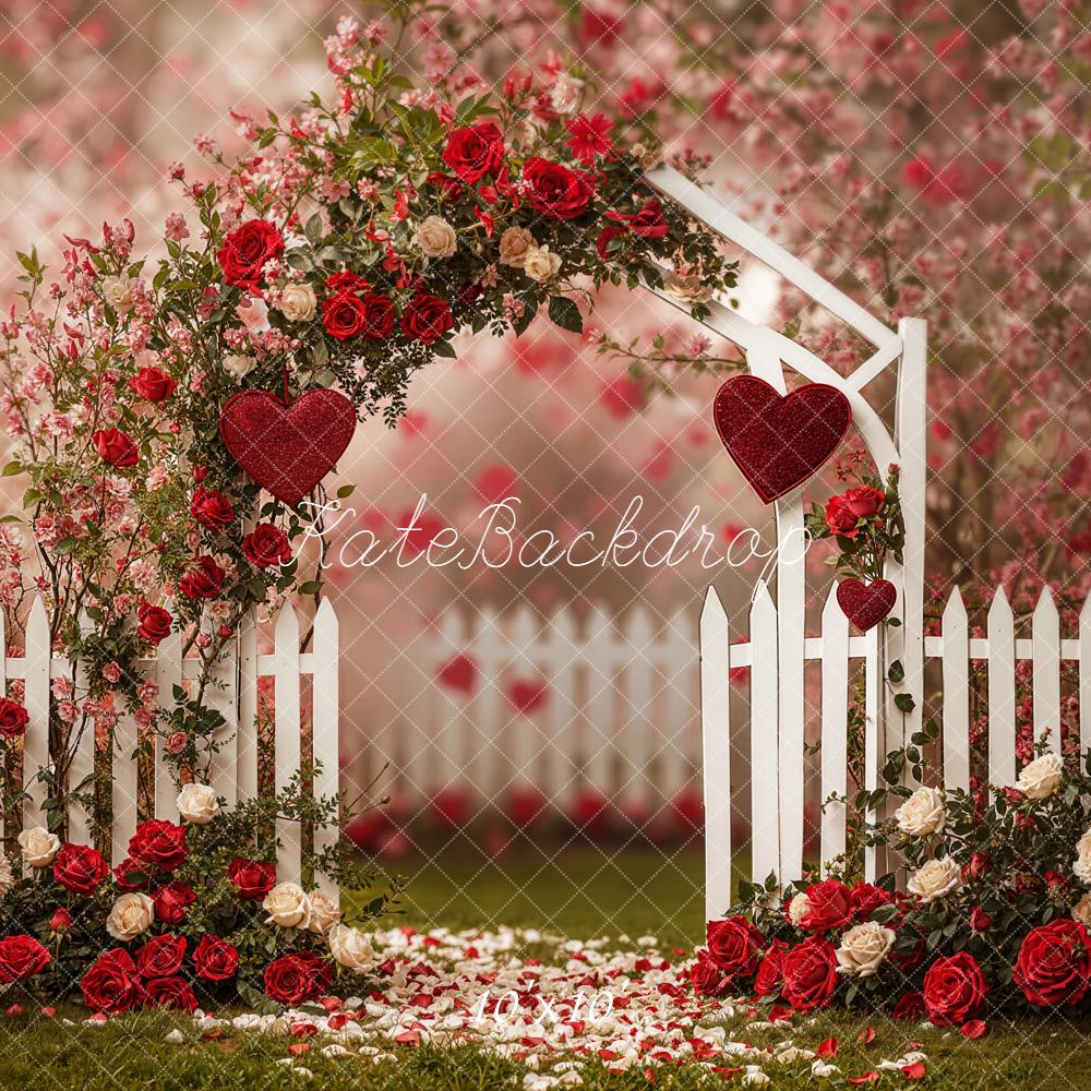 Kate Flower Arch Red Roses White Fence Backdrop Designed by Emetselch - Image 8