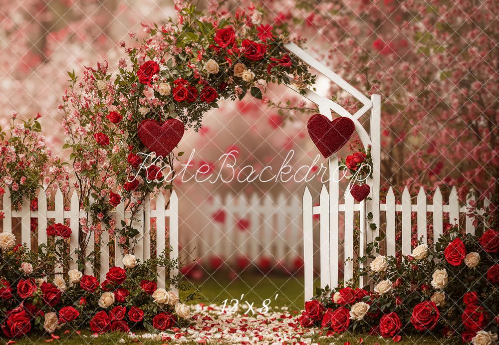 Kate Flower Arch Red Roses White Fence Backdrop Designed by Emetselch - Image 9