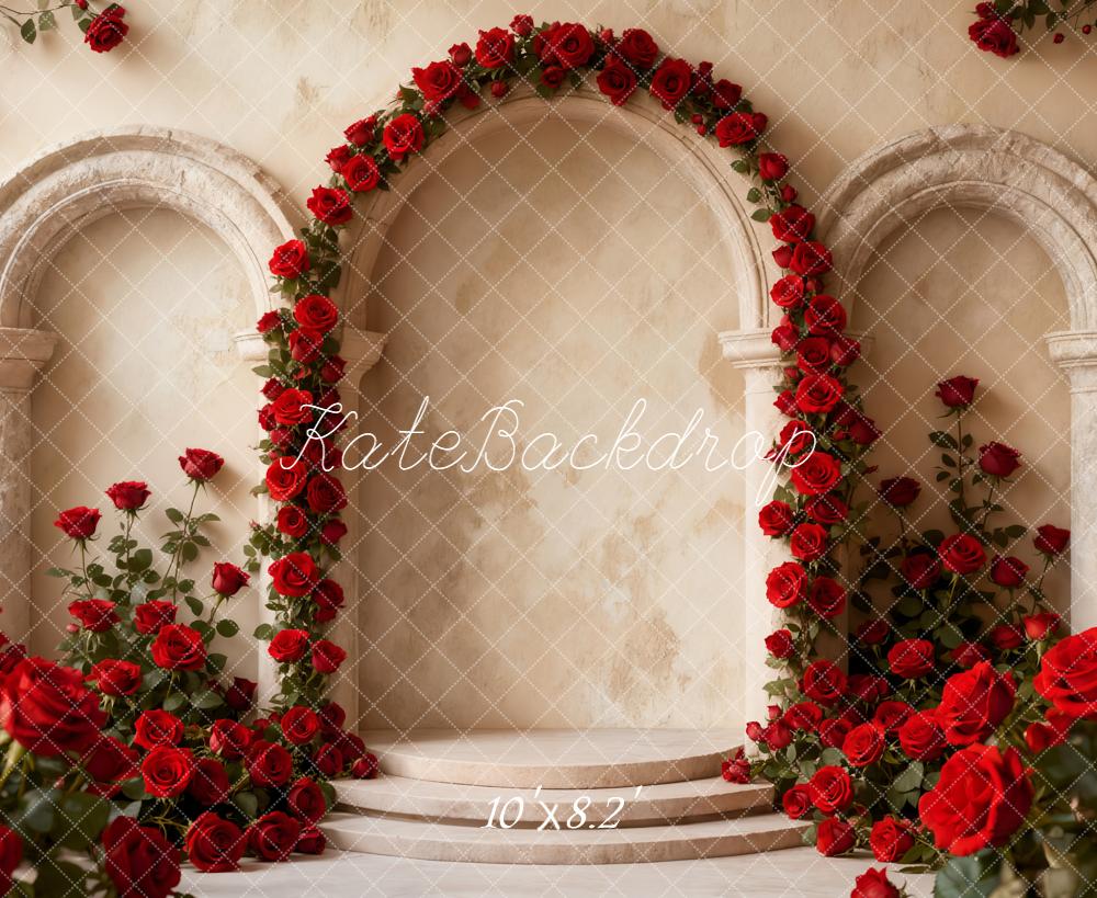 Kate Arch Red Roses Columns Fleece Backdrop Designed by Emetselch - Image 3