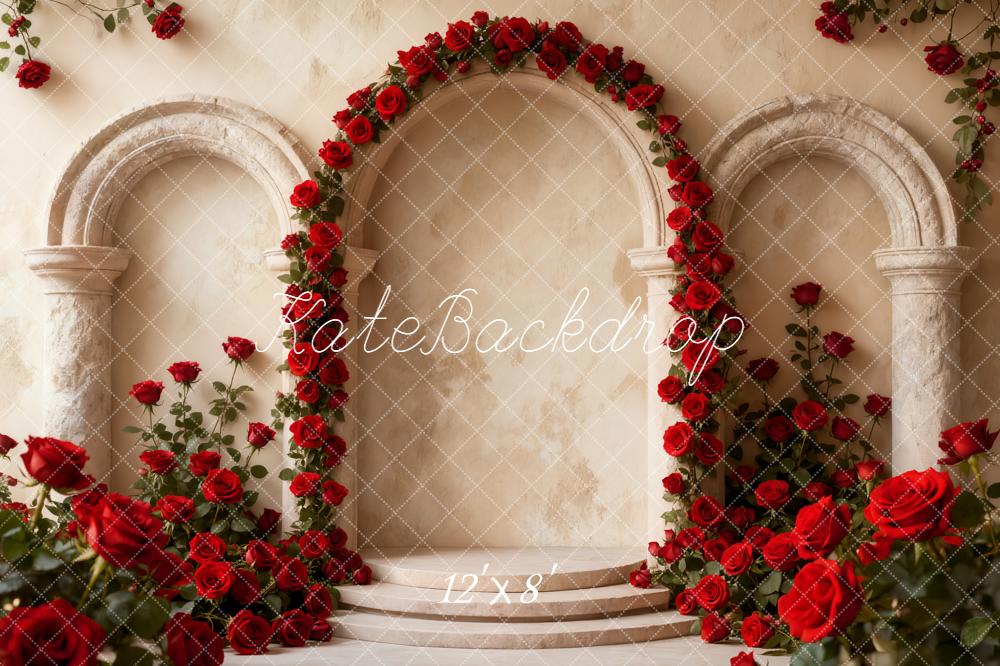 Kate Arch Red Roses Columns Fleece Backdrop Designed by Emetselch - Image 4