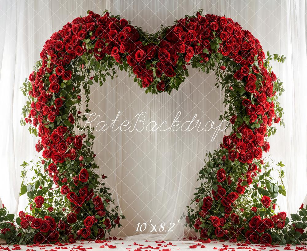 Kate Red Roses Arch Curtains Fleece Backdrop Designed by Emetselch - Image 3