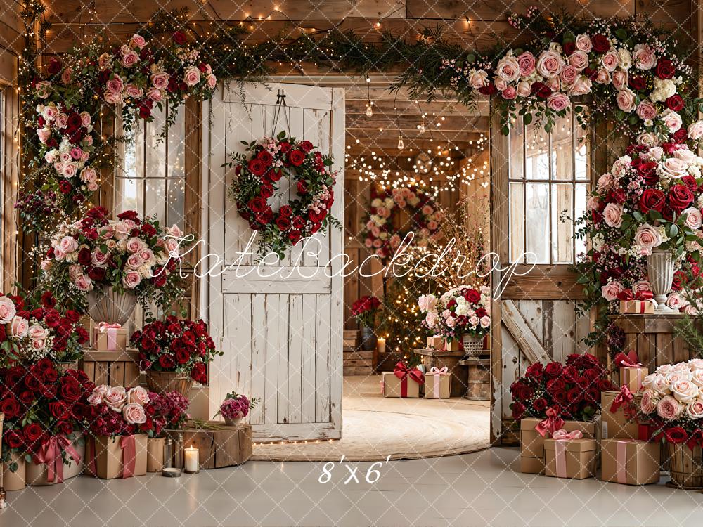 Kate Valentine Roses Rustic White Door Fleece Backdrop Designed by Emetselch