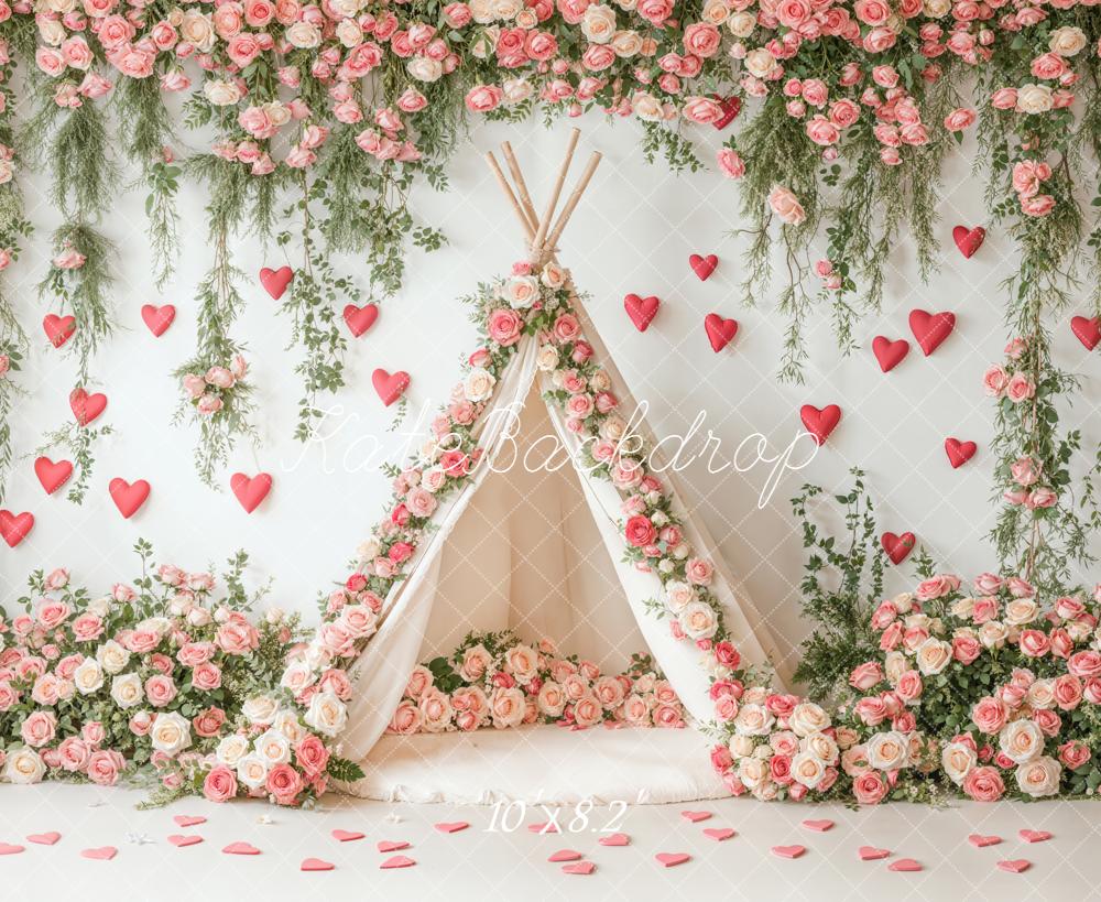 Kate Valentine Flower Arch Tent Hearts Backdrop Designed by Emetselch - Image 6
